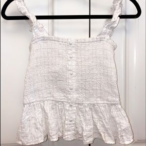 white smocked cropped top w/ gold detail